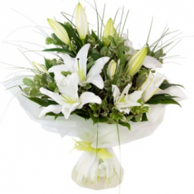 Fresh Start - This fresh and stylish gift of white oriental lilies will delight and impress. (Please keep away from cats!) Beautifully presented and delivered by your local florist.
