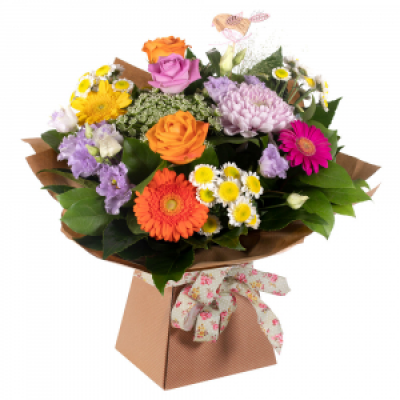 Tutti Fruit - This charming hand-tied floral arrangement looks good enough to eat. A delicious array of blooms with heads held high supported with glorious greenery.
