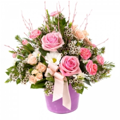 Little Wishes - Say thank you in style with this delightful design featuring pink and white flowers arranged in a matching container.
